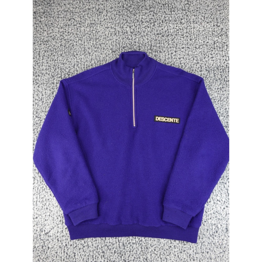 Descente Quarter Zip Pullover Mens Large Purple Fleece Mock Neck Logo Patch